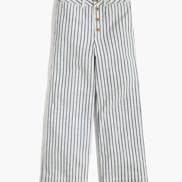 Madewell | Striped Wide-Leg Crop Pants | Size 26 | Blue & White - Picture 2 of 10